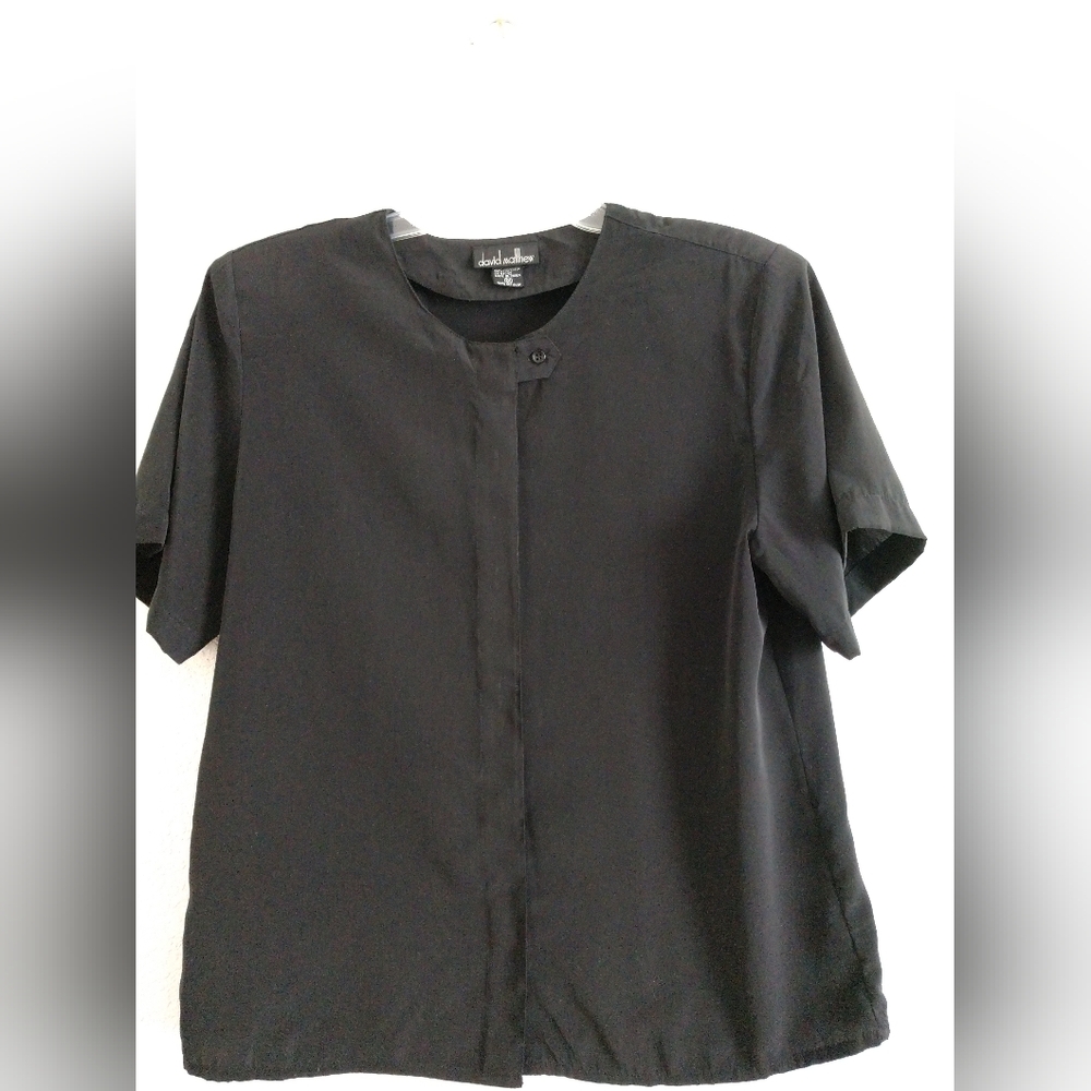 Vintage Black Short Sleeve Secretary Blouse by David Matthew Size 12 Chest 36"